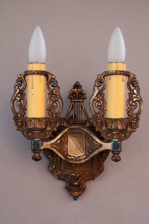 Pair Of Double Crested Sconces For Sale 4