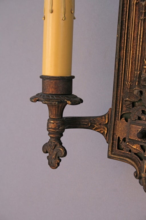 20th Century Antique Tudor Style Double Sconces