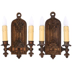 Antique Tudor Style Double Sconces