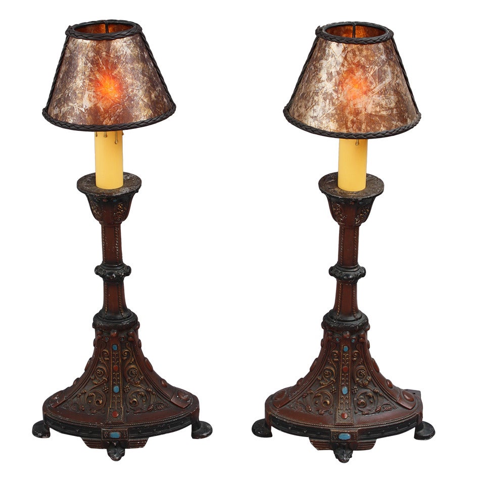 1920s Pair of Polychrome Table Lamps