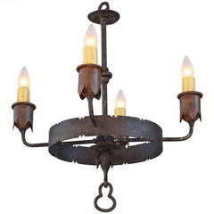 Antique Small and Graceful 1920s Wrought Iron Chandelier