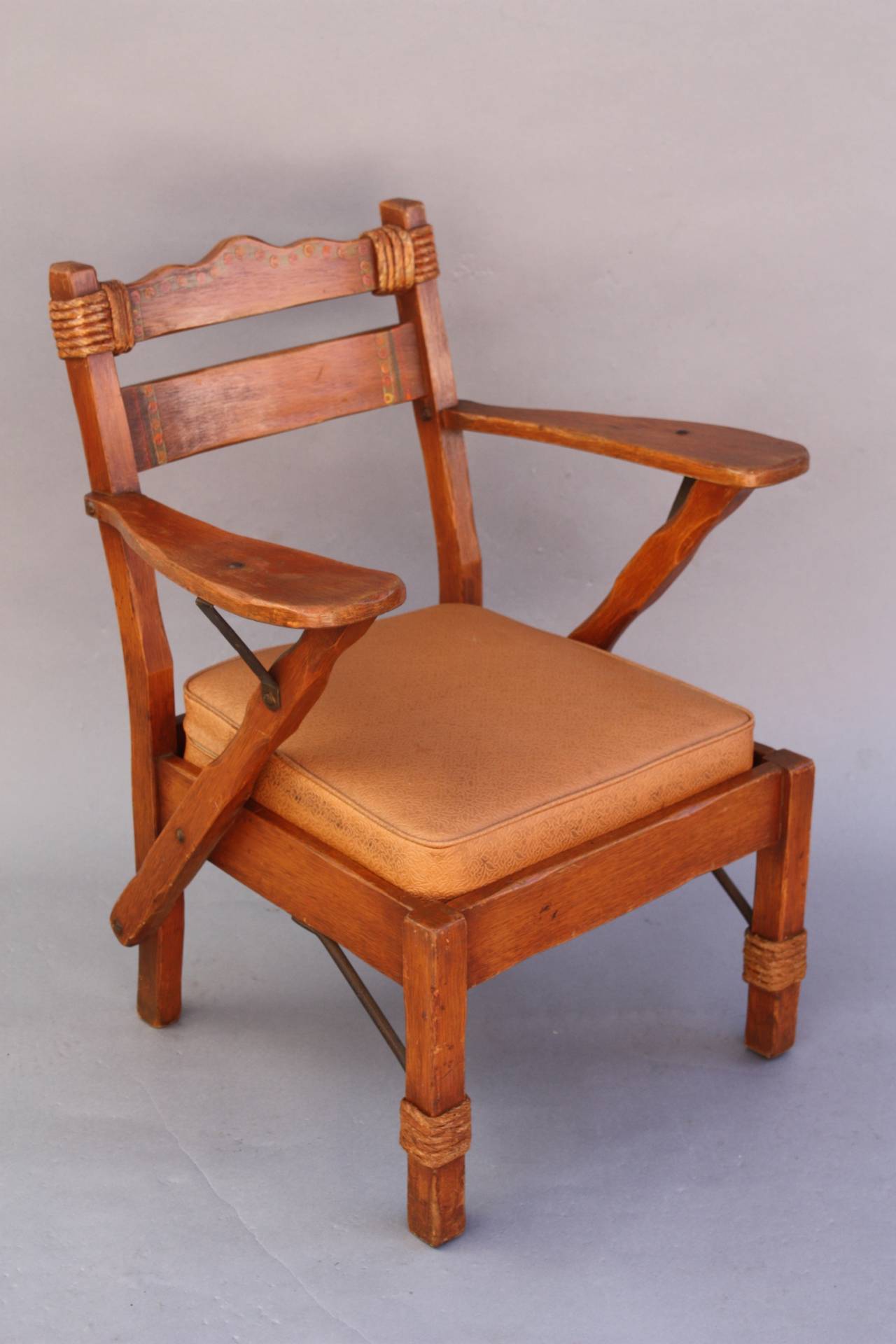 Mid-20th Century Coronado Armchair with Rope and Iron Strapping For Sale