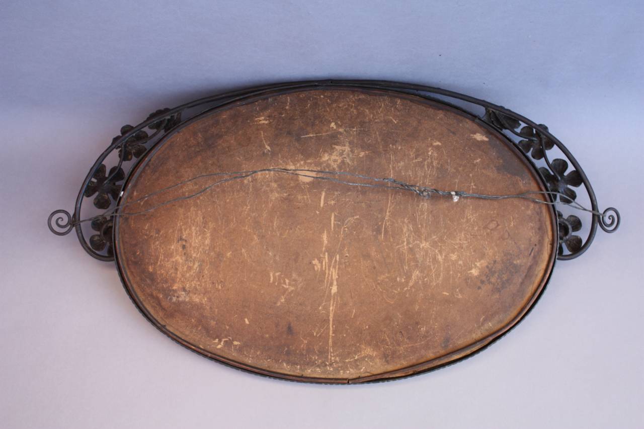 1920s Wrought Iron Oval Mirror, Spanish Revival 1