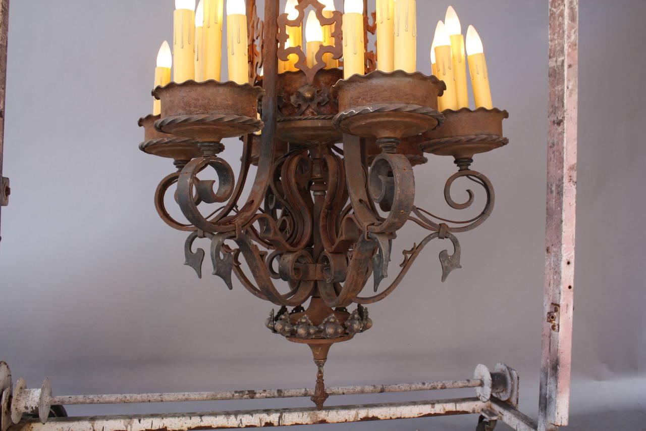 Spanish Colonial Spectacular Large Scale Iron Chandelier