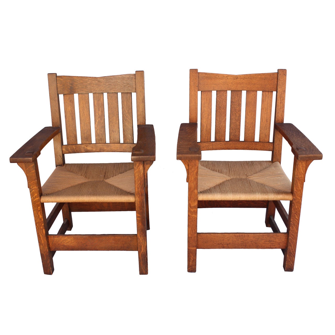 Pair Of V Back Gustav Stickley Chairs.