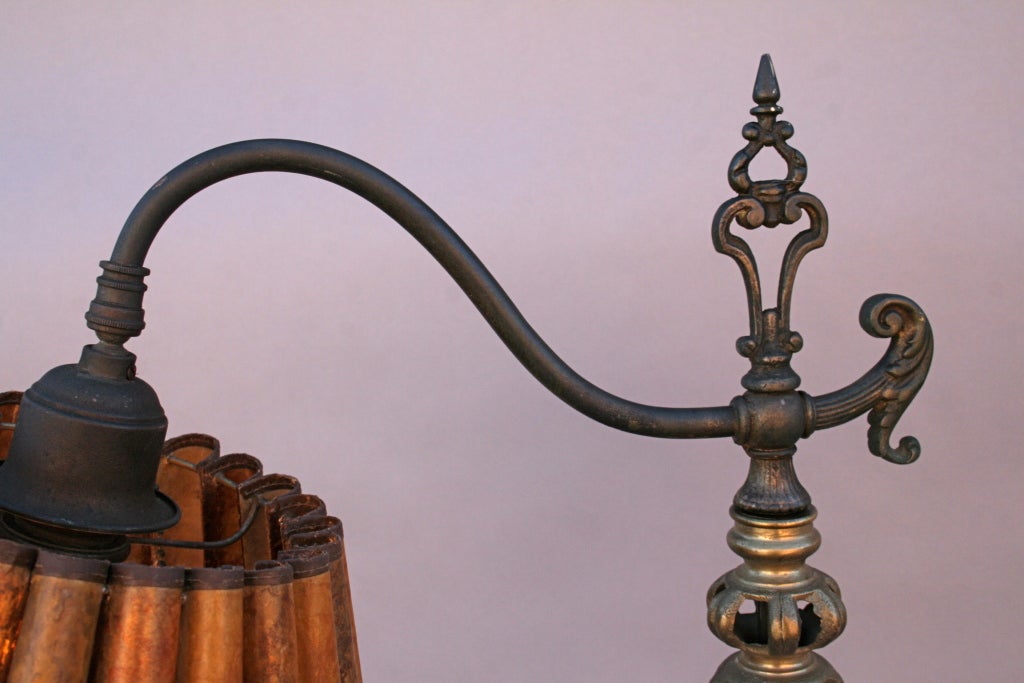 20th Century Bridge Lamp with Fluted Mica Shade