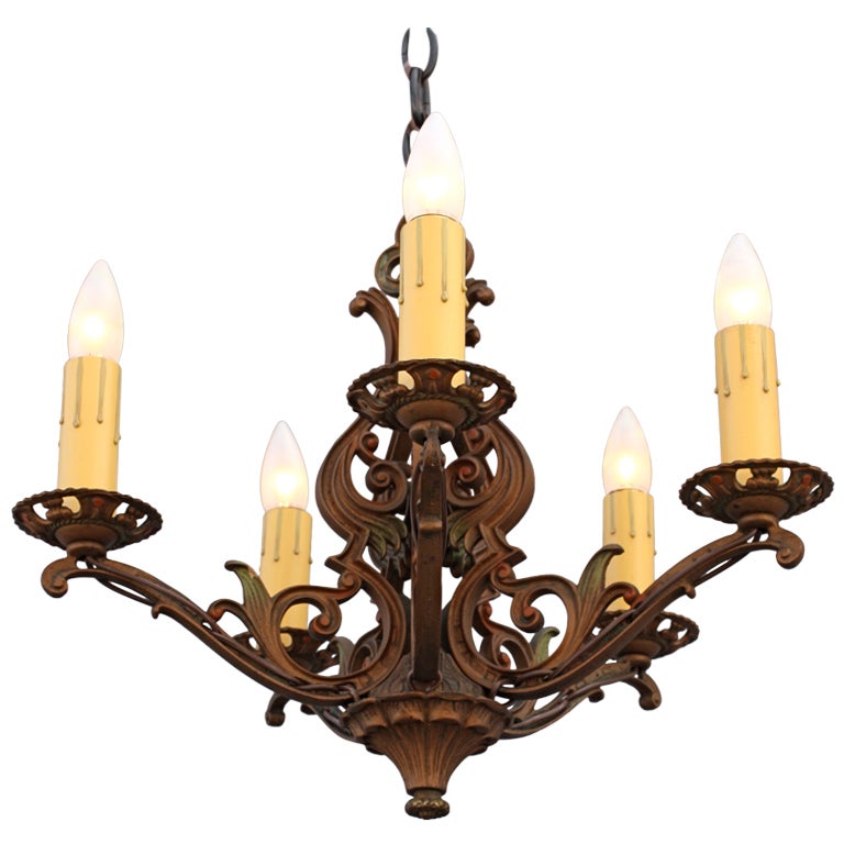 Antique Spanish Revival Polychrome Chandelier For Sale