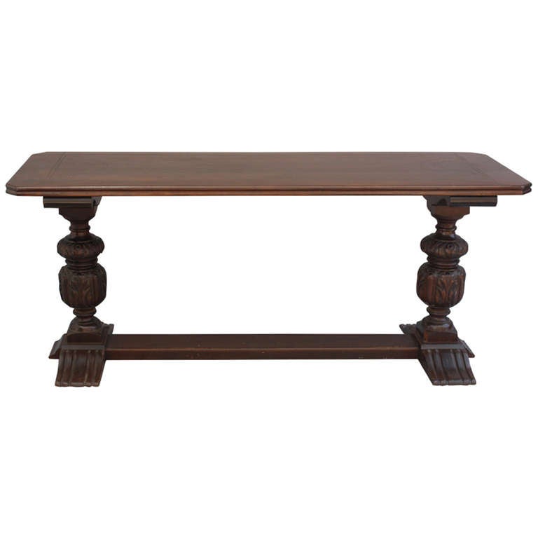 1920's Long Walnut Console Table
