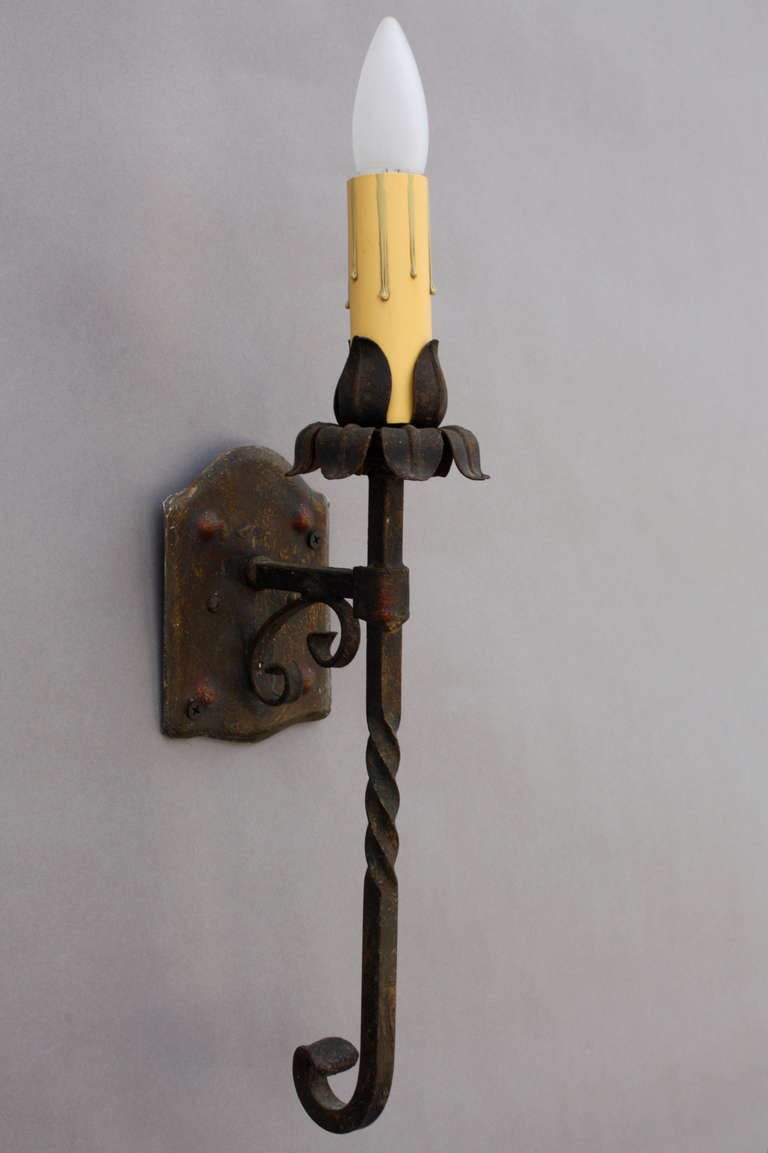 Long Single Polychromed  Spanish Revival Sconces