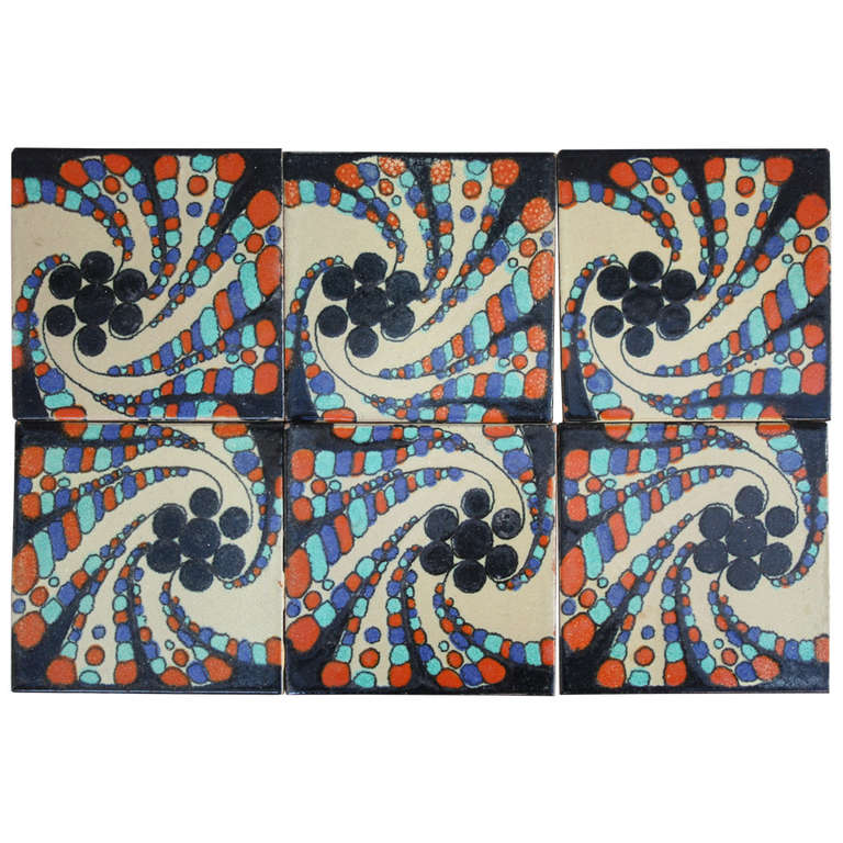 Set of Six Hispano Moresque Tiles, 1920s