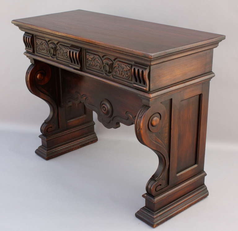 Renaissance Revival Small Walnut Credenza With Two Drawers