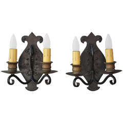 1920s Wrought Iron and Brass Pair of Sconces