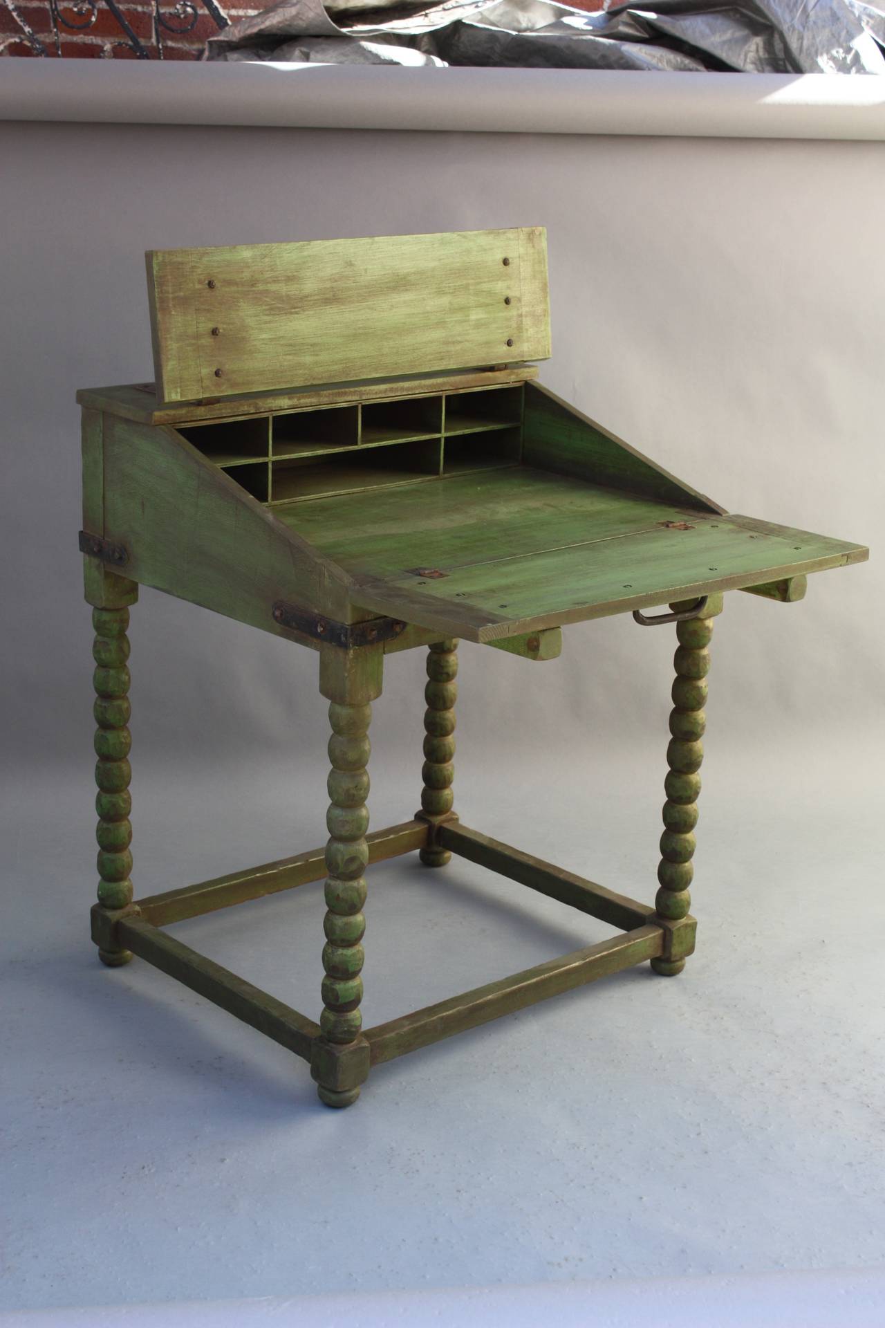 North American Rare Monterey Fold-Down Writing Desk in Spanish Green