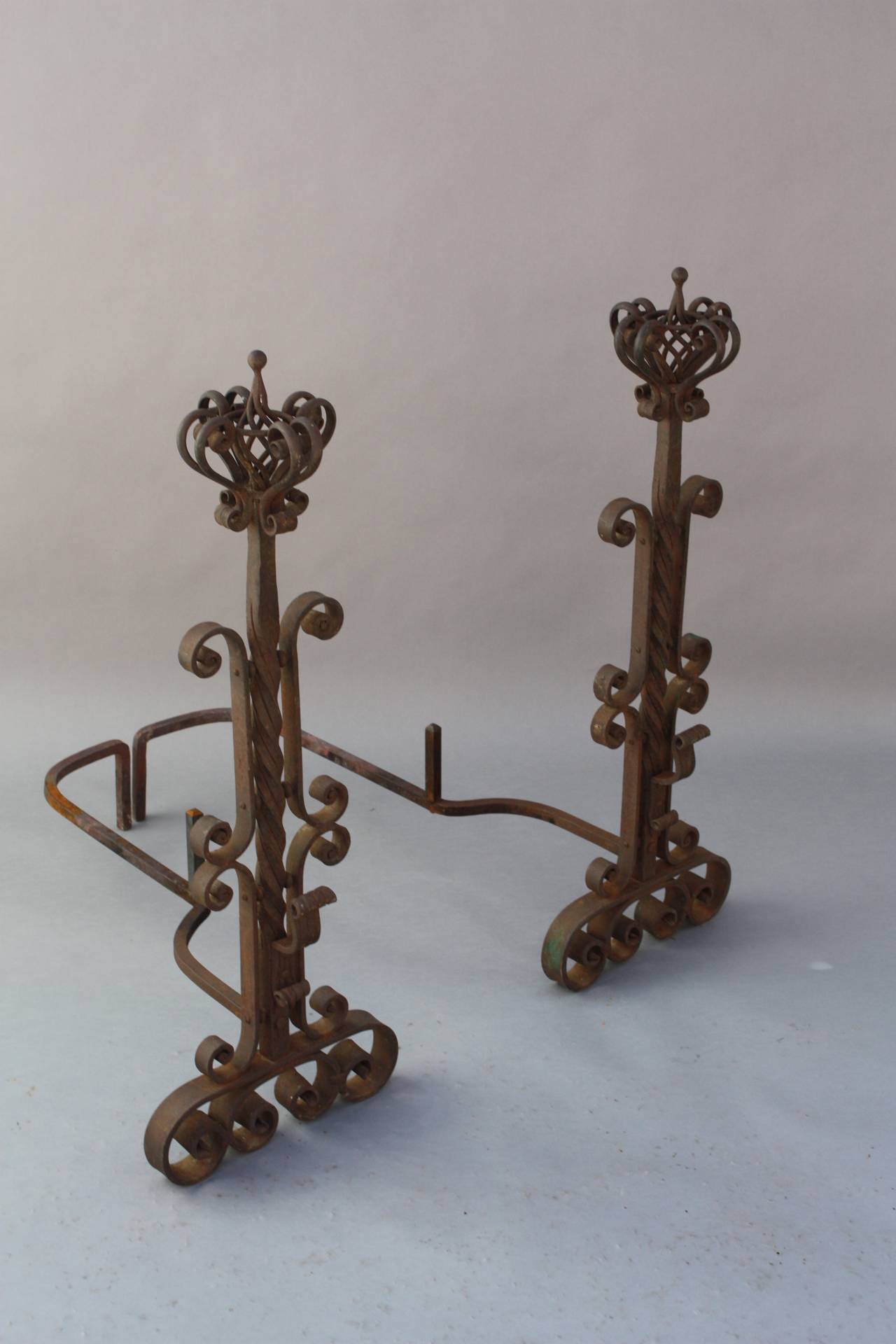 Large Scale Wrought Iron Andirons In Good Condition In Pasadena, CA