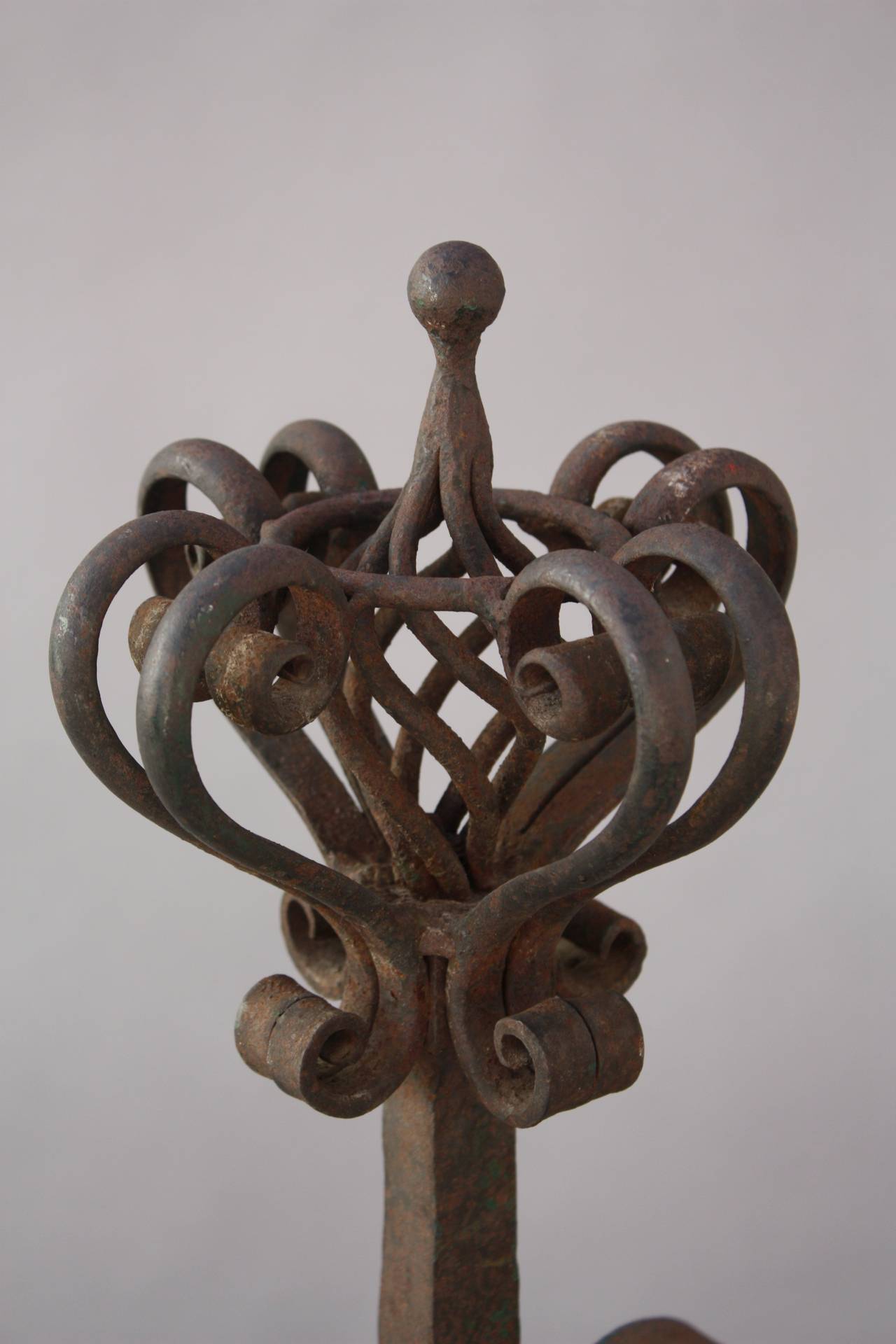 Early 20th Century Large Scale Wrought Iron Andirons