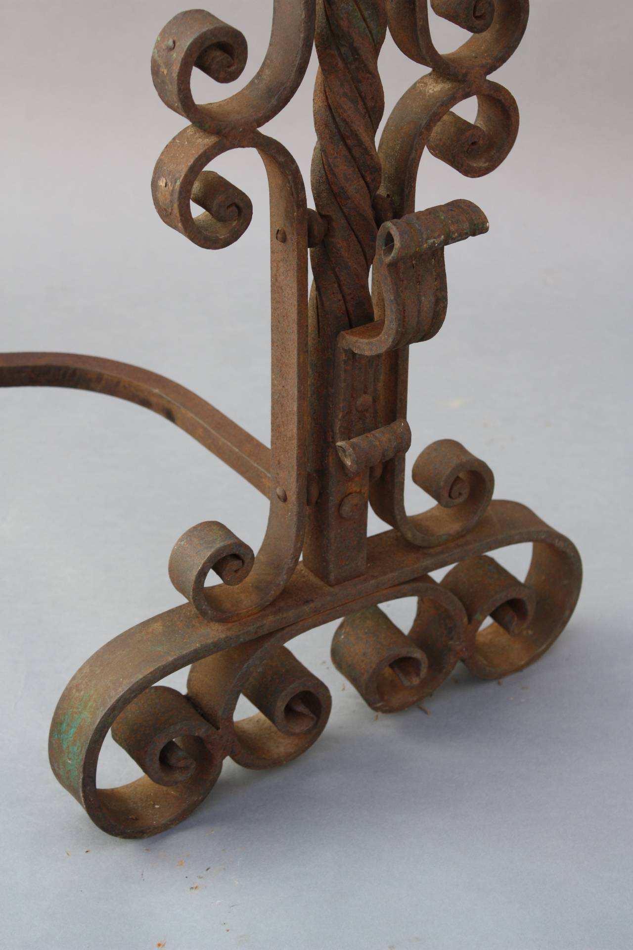 Large Scale Wrought Iron Andirons 1