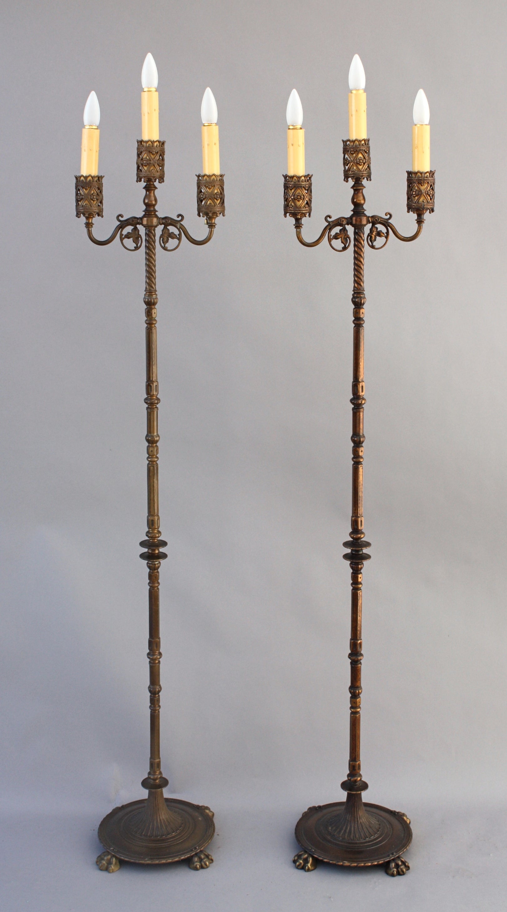  Elegant Pair Of 1920's Oscar Bach Style Torchieres