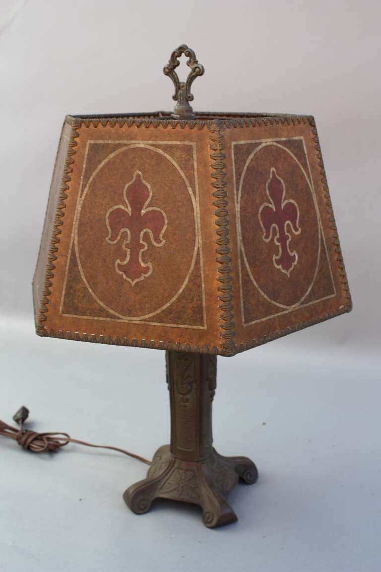 1920s Spanish Revival Table Lamp with Painted Mica Shade at 1stDibs