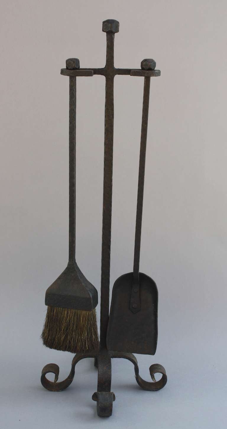 Circa 1920's fire tool set. Heavily hammered. 30