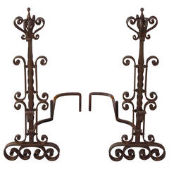 Large Scale Wrought Iron Andirons