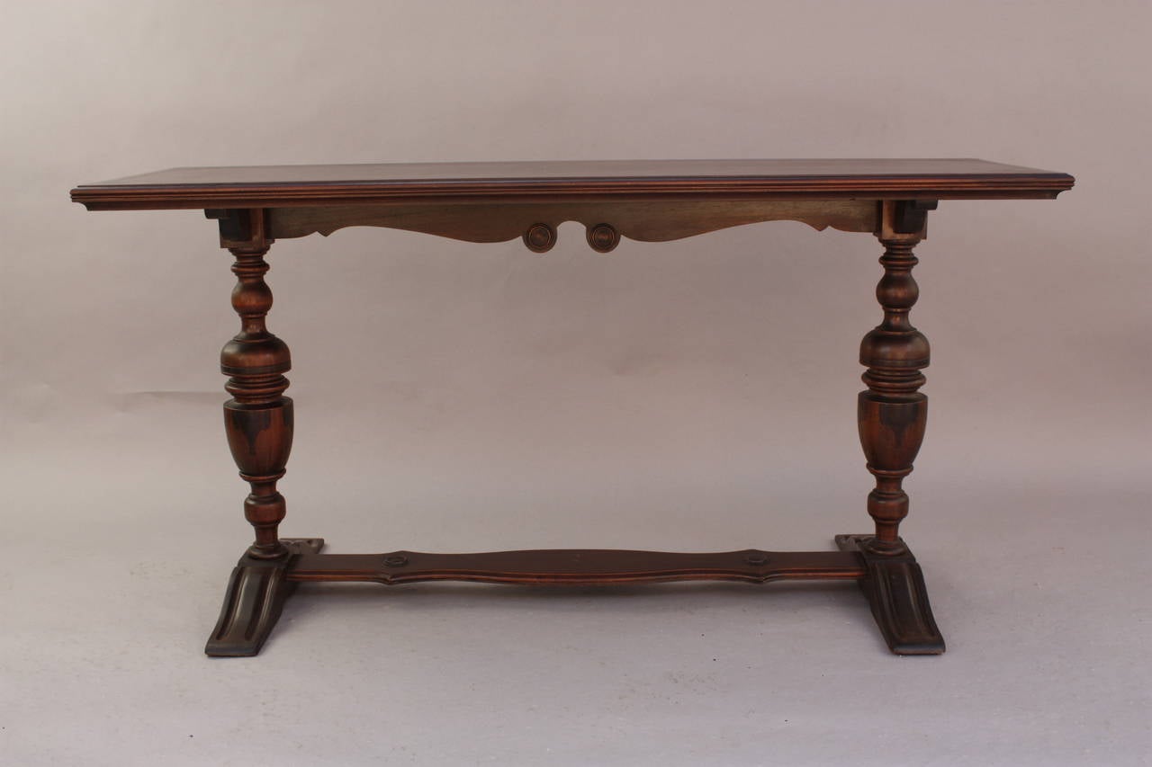 Narrow Antique Dark Walnut Console Table, circa 1920s 1