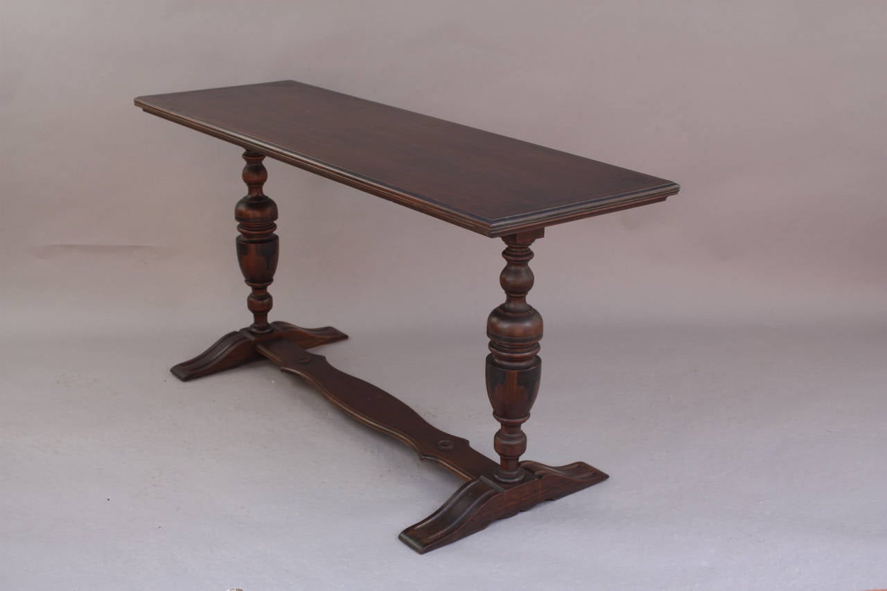 North American Narrow Antique Dark Walnut Console Table, circa 1920s