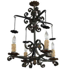 Antique Wrought Iron Four Light Chandelier