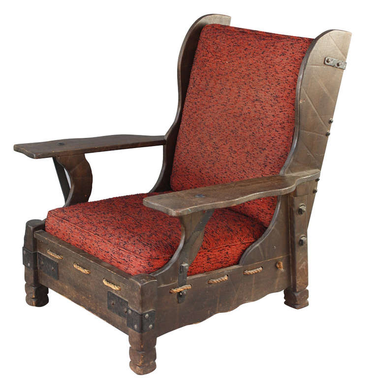 Monterey Old Wood Finish Wingback Chair with Rope Bottom at 1stDibs