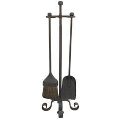 1920s Wrought Iron Hammered Fire Tool Set