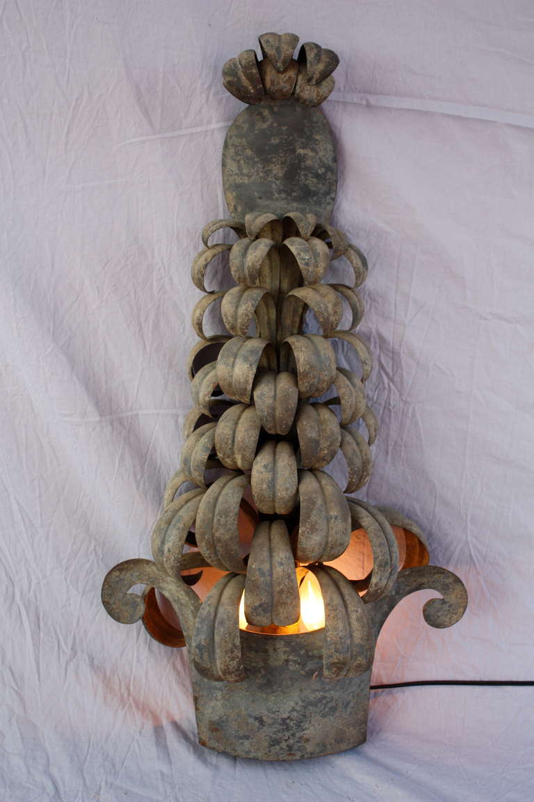 Hard to find Pineapple Lamp. Made of tin. Nice patina. Measures 33 1/4