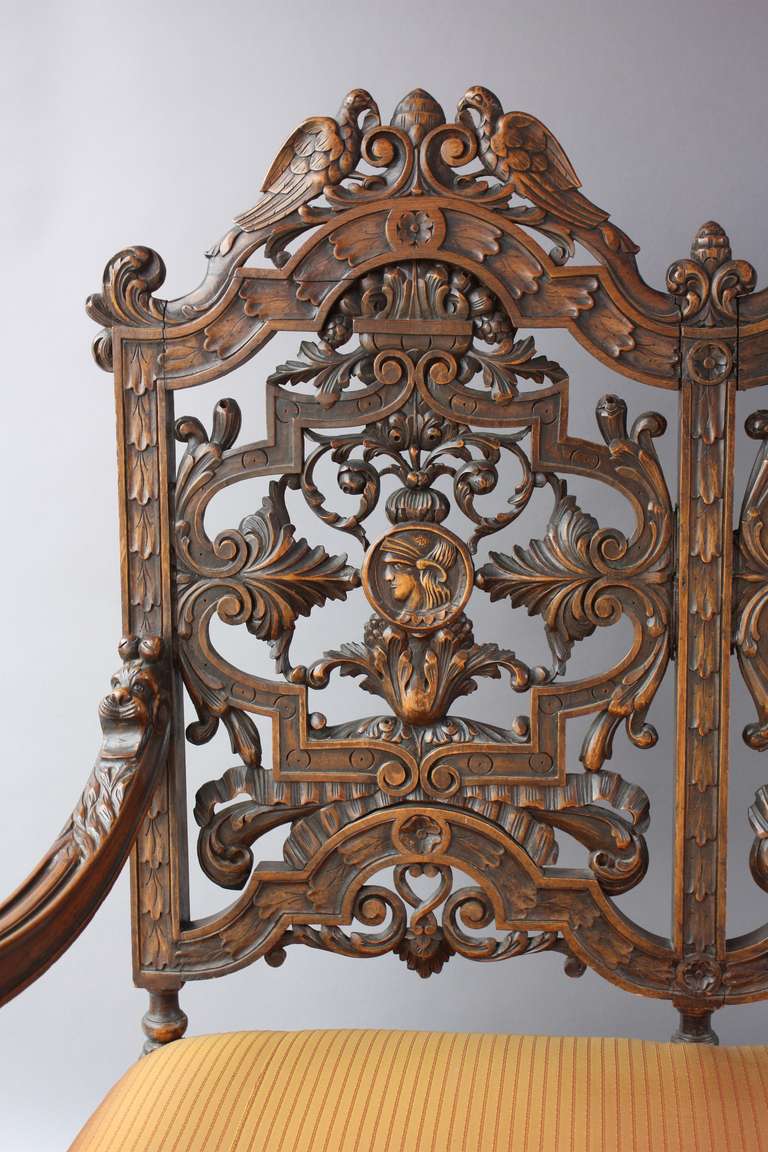 1920s Carved Bench with Bird Motif In Excellent Condition In Pasadena, CA