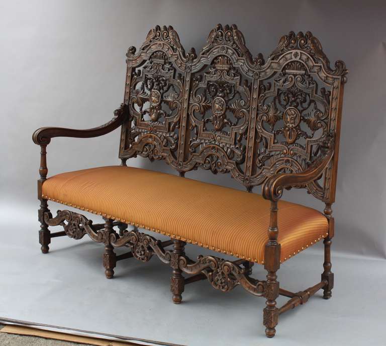 1920s Carved Bench with Bird Motif 1