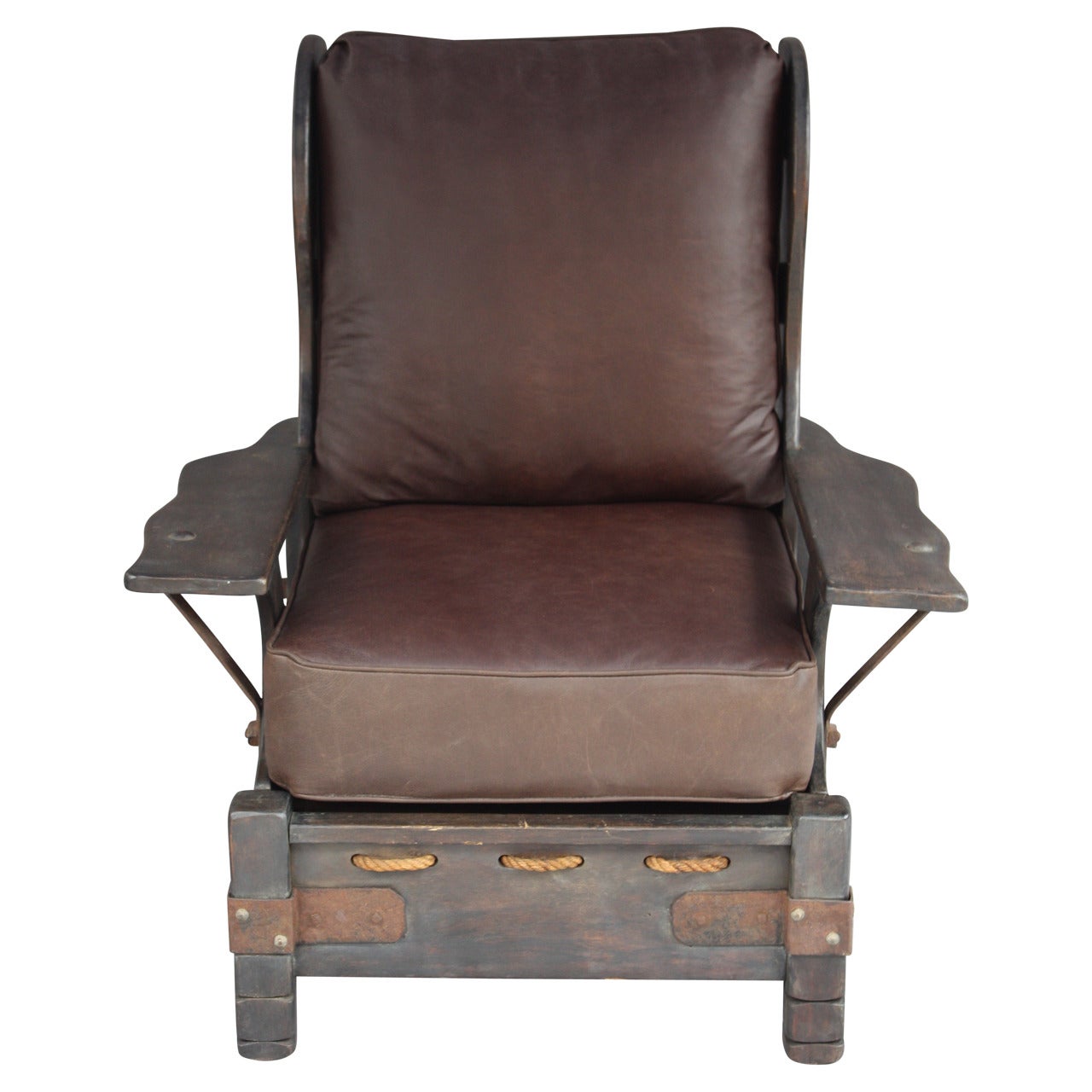 Early Rancho Style Old Wood Finish Signed Monterey Wingback Chair