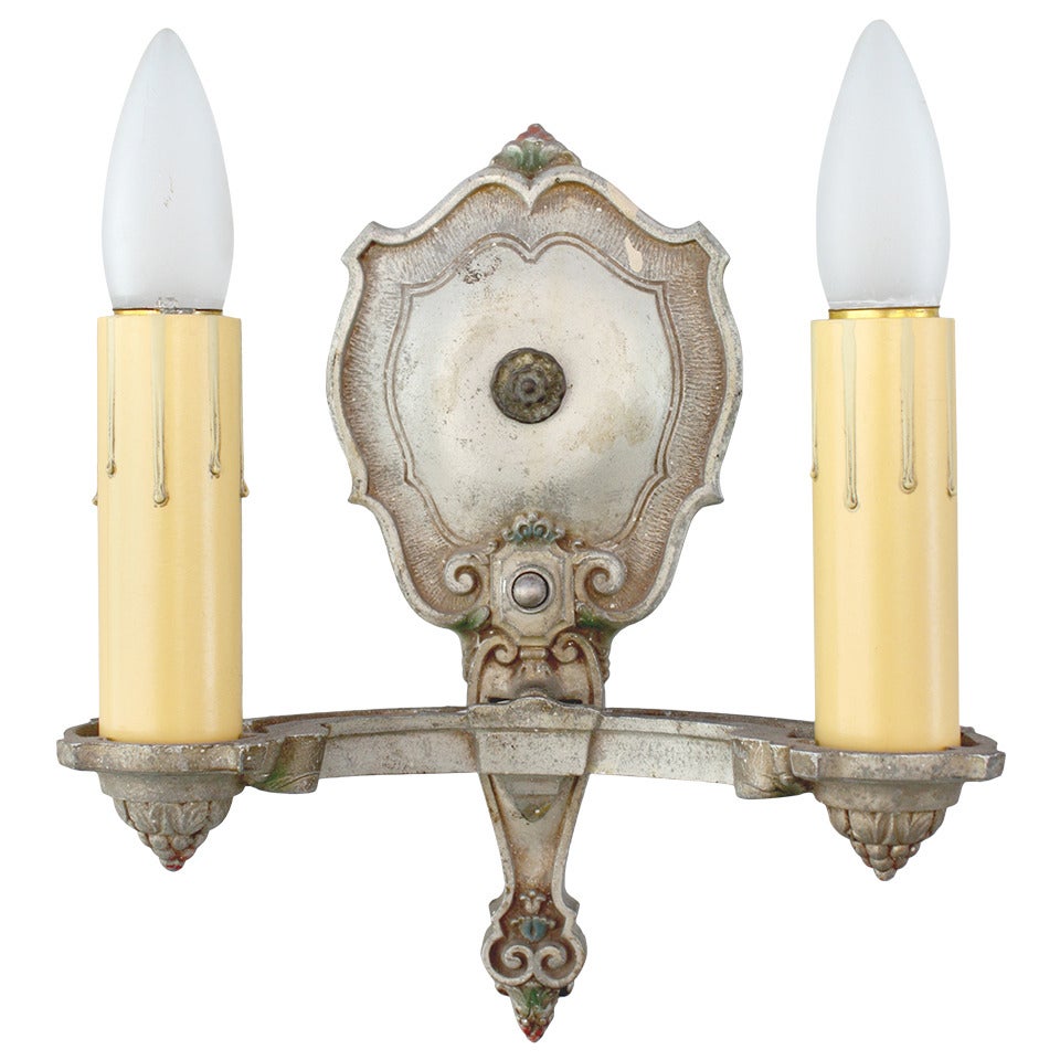 Silver tone 1920s Double Sconce For Sale