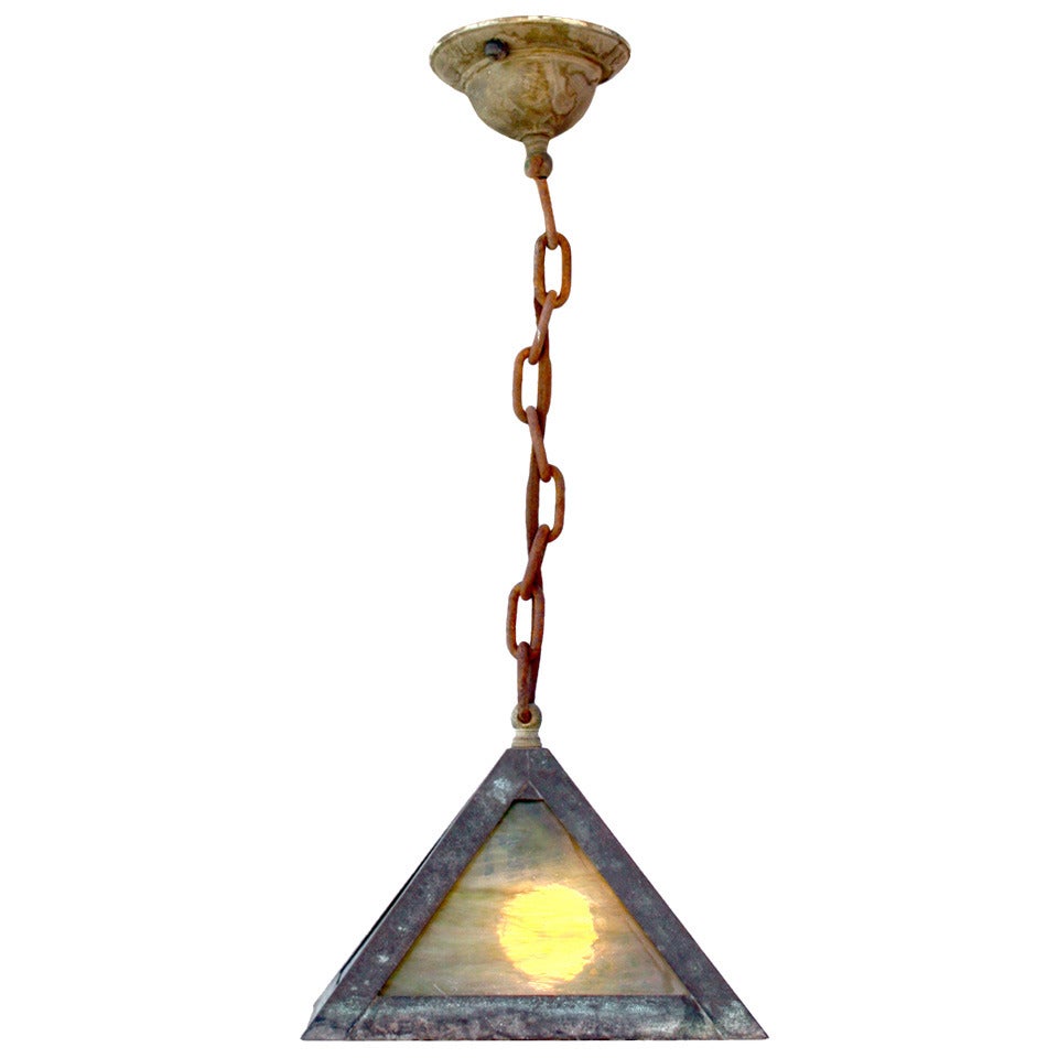 Circa 1910 Arts 
Crafts Pendant with Slag Glass