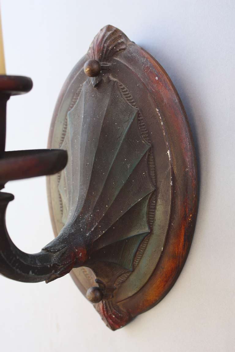 1 Of 9 1920s Polychrome Sconce In Good Condition In Pasadena, CA