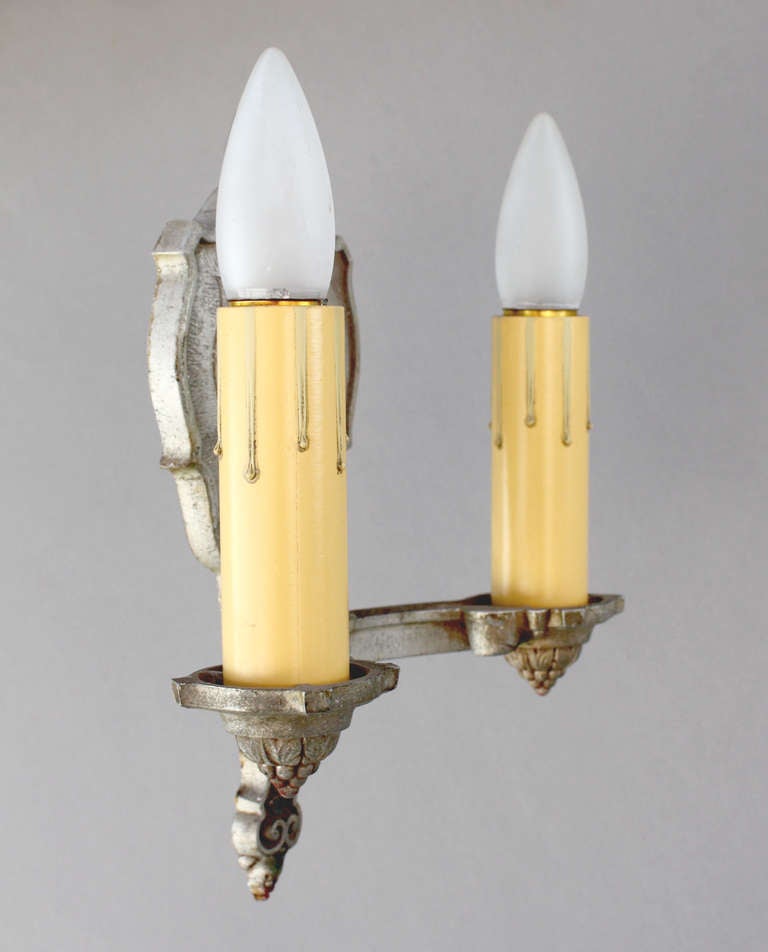 20th Century Silver tone 1920s Double Sconce For Sale