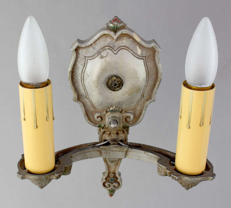 Silver tone 1920s Double Sconce For Sale 1