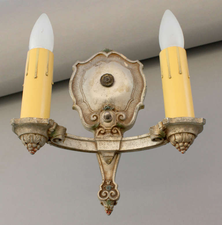American Silver tone 1920s Double Sconce For Sale