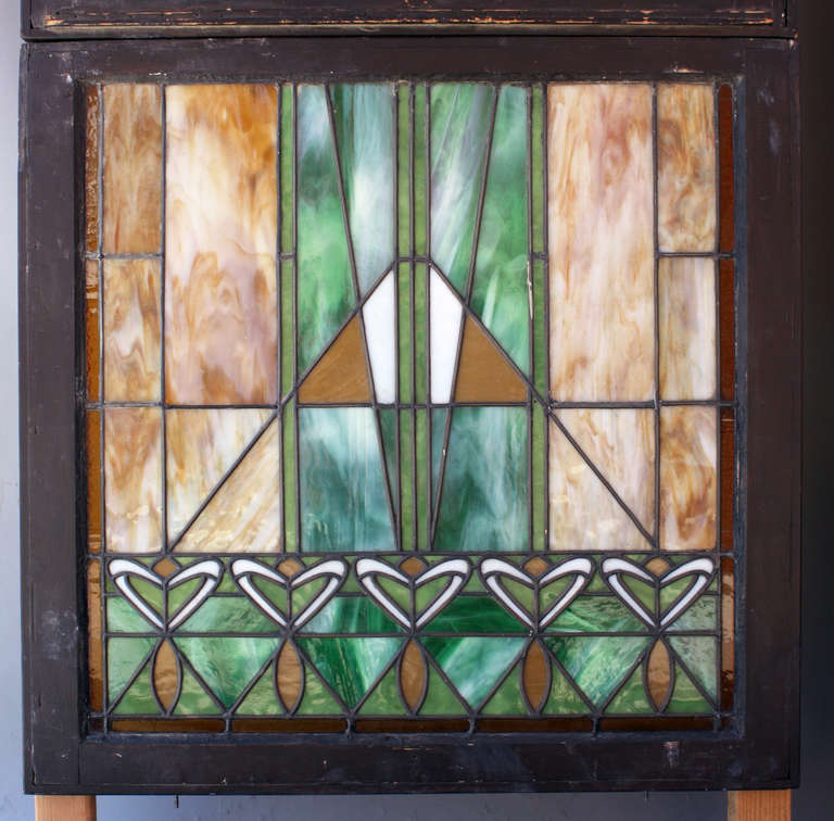 Circa 1910 Four Prairie or Arts & Crafts Leaded Windows In Excellent Condition In Pasadena, CA