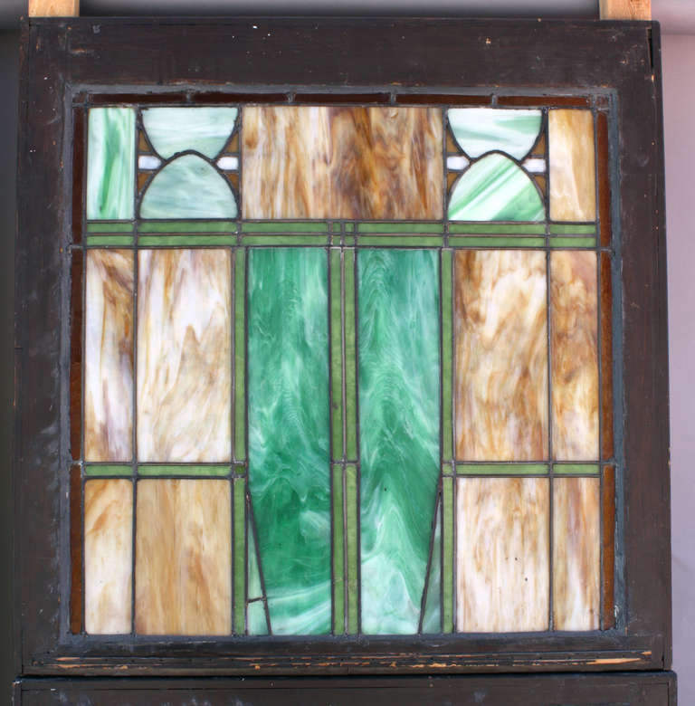 20th Century Circa 1910 Four Prairie or Arts & Crafts Leaded Windows