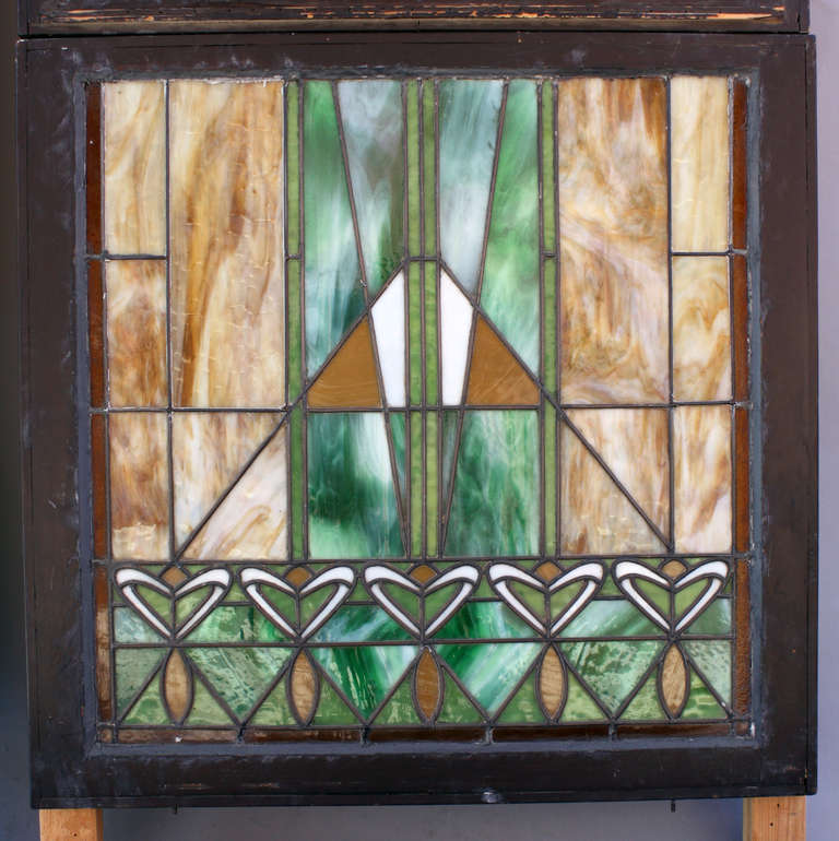 Wood Circa 1910 Four Prairie or Arts & Crafts Leaded Windows