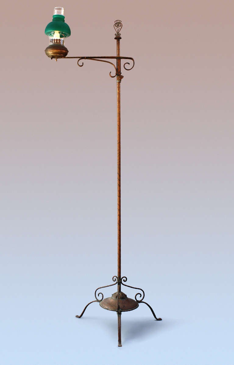 Circa 1910. Converted copper gas lamp. Measures 57 1/2