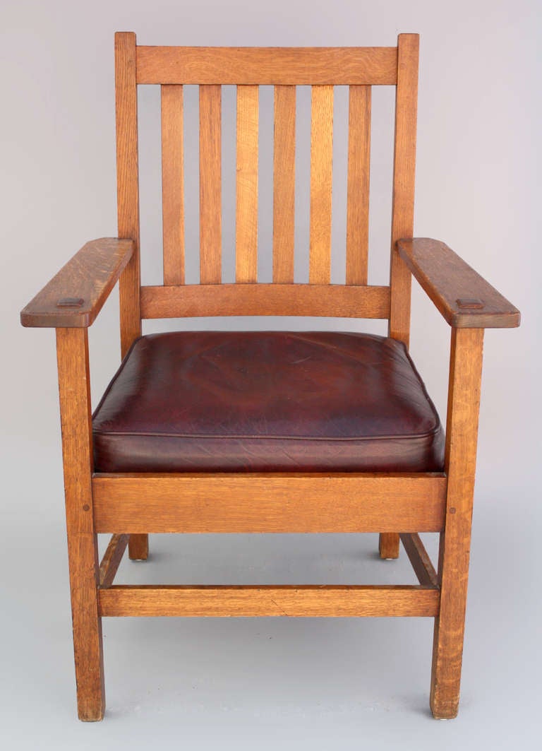 Priced for the set. Circa 1910. Signed Quaint Furniture Stickley Bros CO. Measures 37