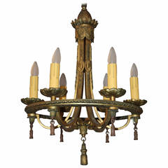 Six-Light 1920s Brass Chandelier