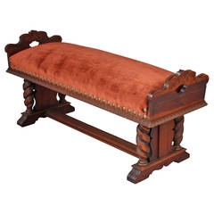 Spanish Revival Carved Walnut Bench, 1920s