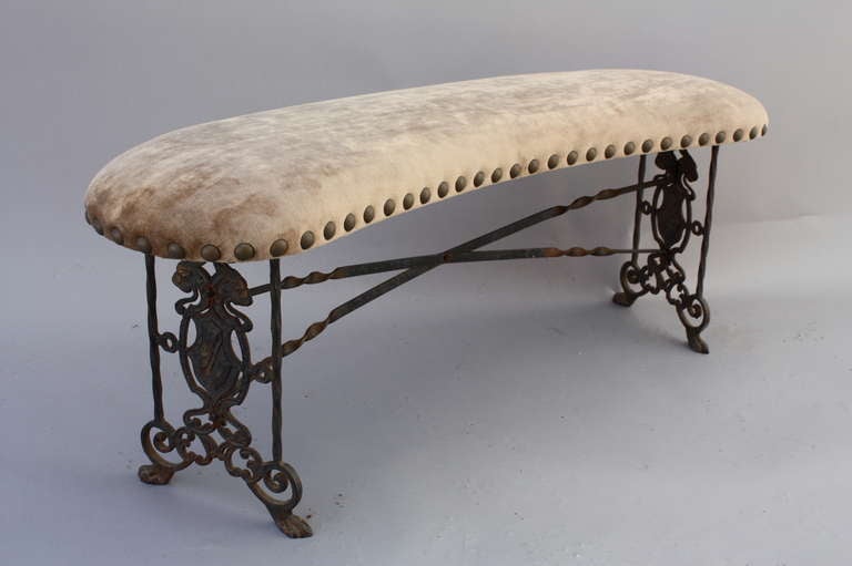 Curved Cast Iron Bench, c. 1920's In Excellent Condition In Pasadena, CA