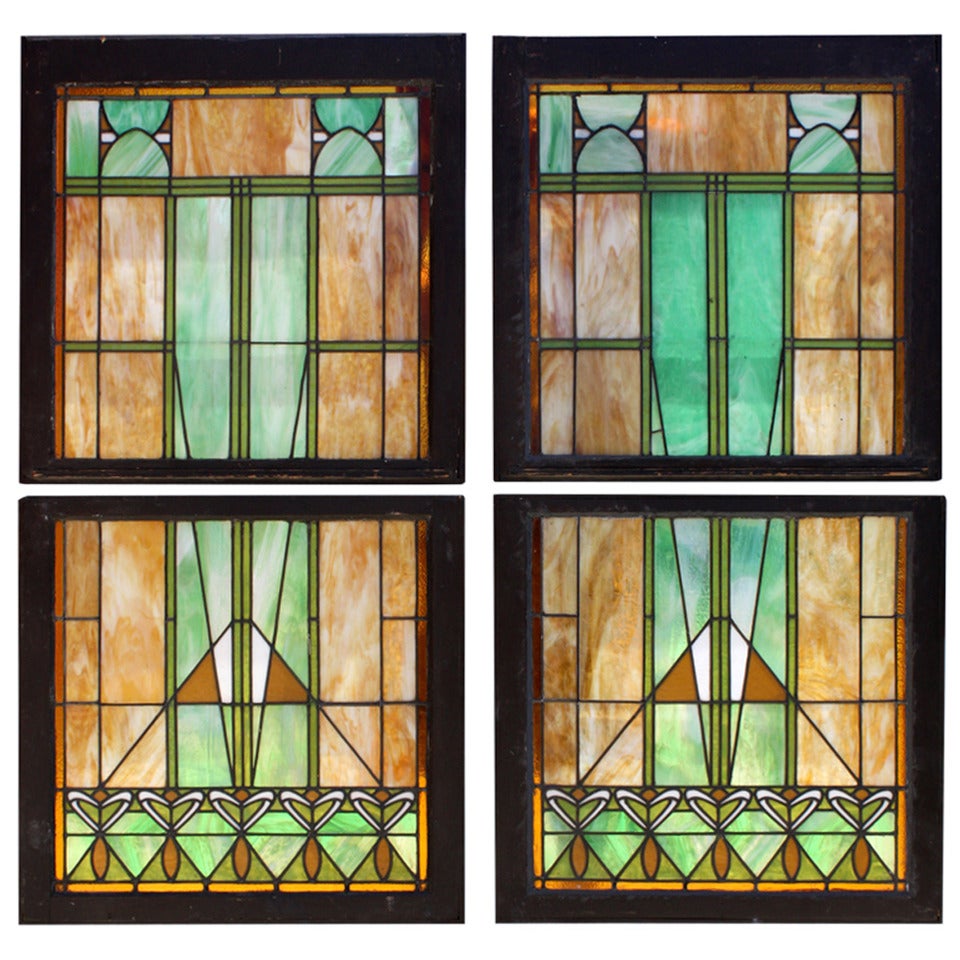Circa 1910 Four Prairie or Arts & Crafts Leaded Windows
