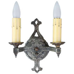 Tudor Style 1920s Hammered Double Sconce