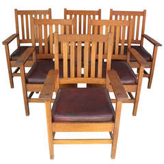Used Circa 1910 Set of Six Stickley Arts & Crafts Armchairs
